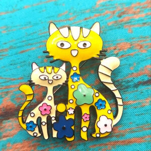 New Colorful Mom & Kitten Enamel Cat Brooch